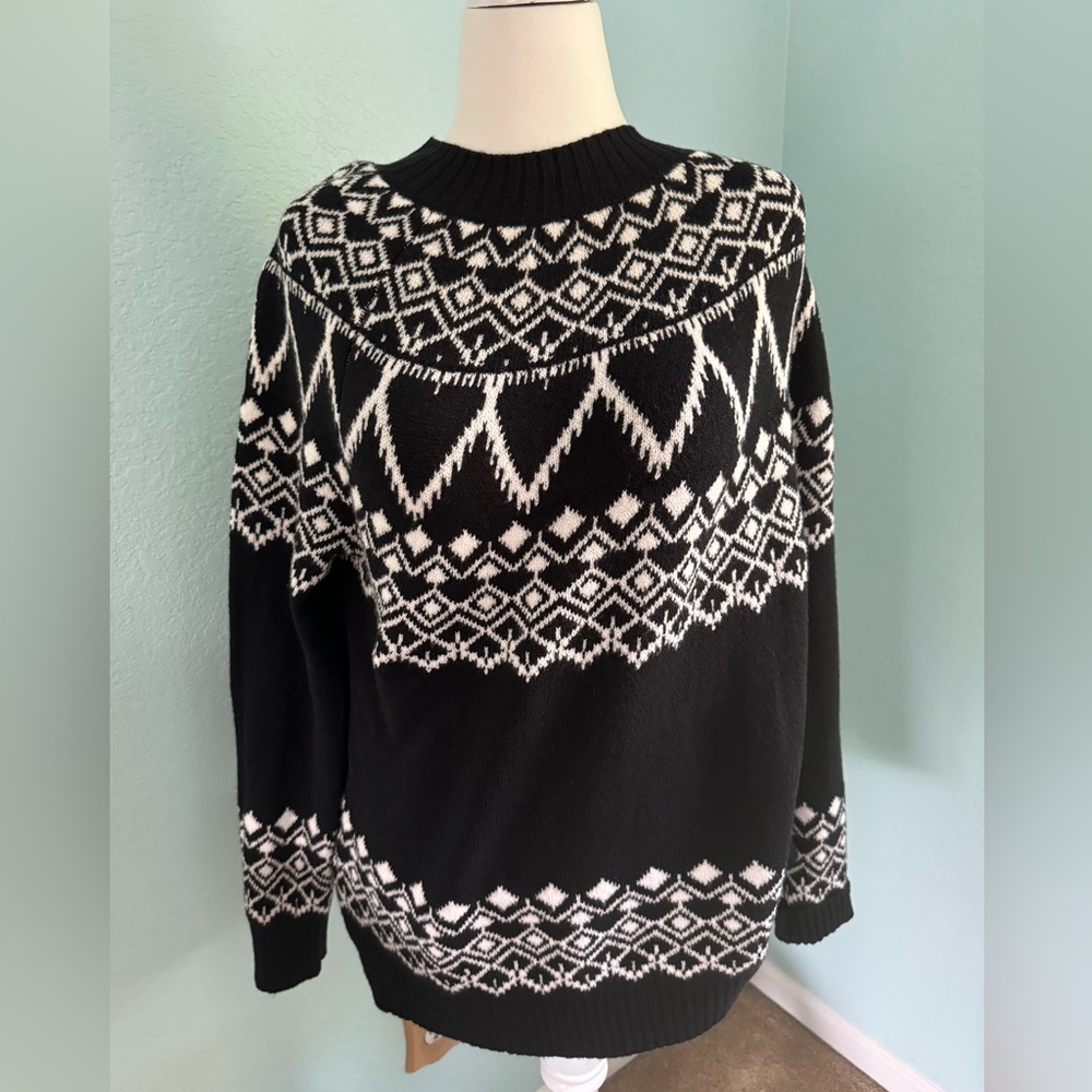 NWT Loft black and white fair aisle sweater and beanie.